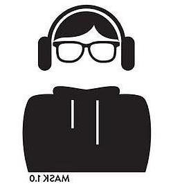 Black and white silhouette illustration of a generic person with headphones, glasses, and a hoodie. 