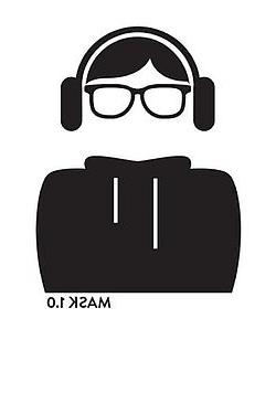 Black and white silhouette illustration of a generic person with headphones, glasses, and a hoodie.